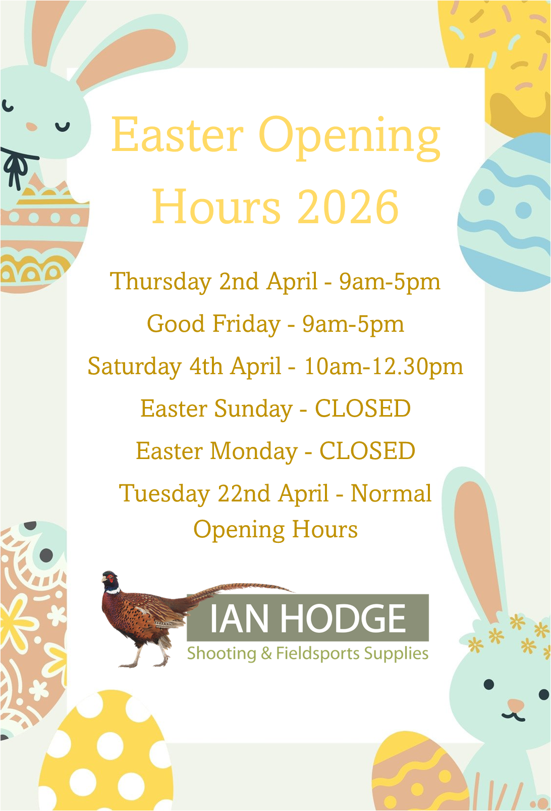 Easter Opening Hours 2026